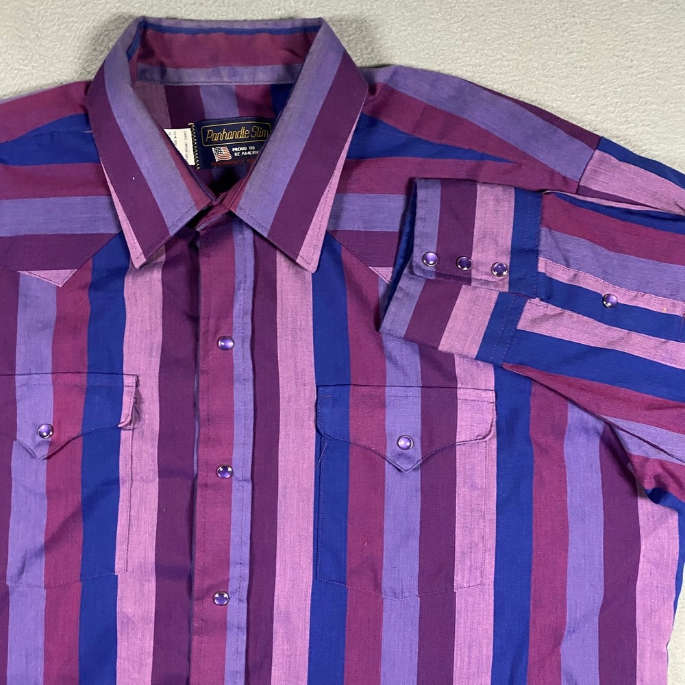 Panhandle Slim Mens Striped Western Pearl Snap Shirt 17.5x35 Made In USA